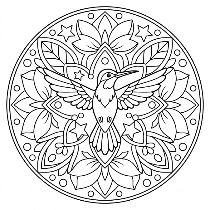 Coloriage Mandala: Colibri simple Mandalas