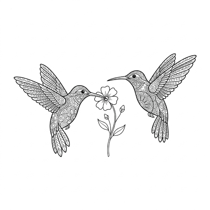 Coloriage Mandala: Couple de colibris Mandalas