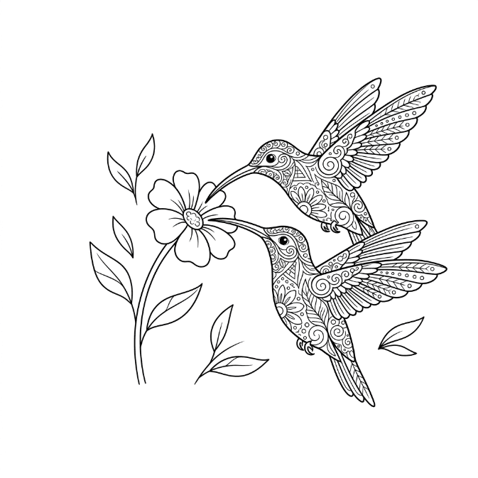 Coloriage Mandala: Deux colibris Mandalas