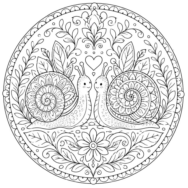 Coloriage Mandala: Deux escargots amoureux Mandalas
