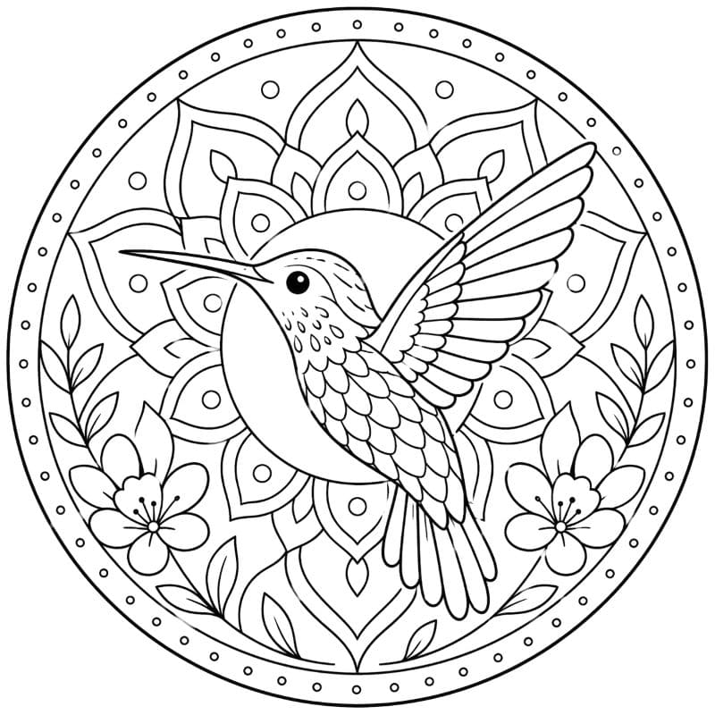 Coloriage Mandala: Élégant colibri Mandalas