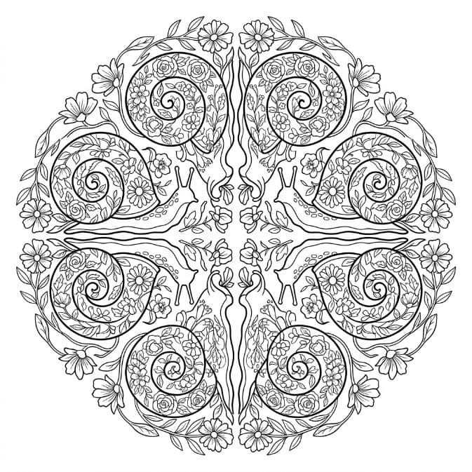 Coloriage Mandala: Escargots à motifs floraux Mandalas