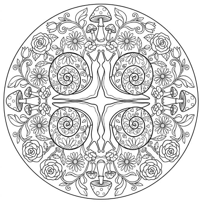 Coloriage Mandala: Escargots dans le jardin Mandalas