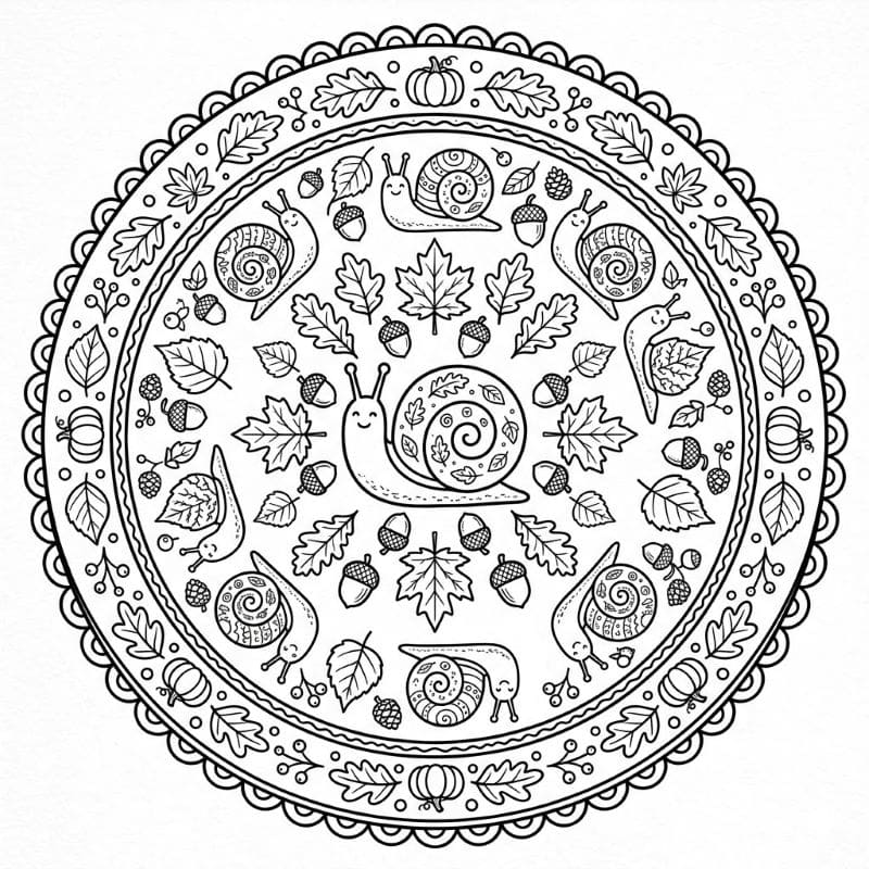 Coloriage Mandala: Escargots d'automne Mandalas