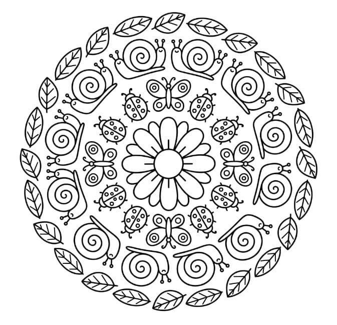 Coloriage Mandala: Escargots et insectes Mandalas