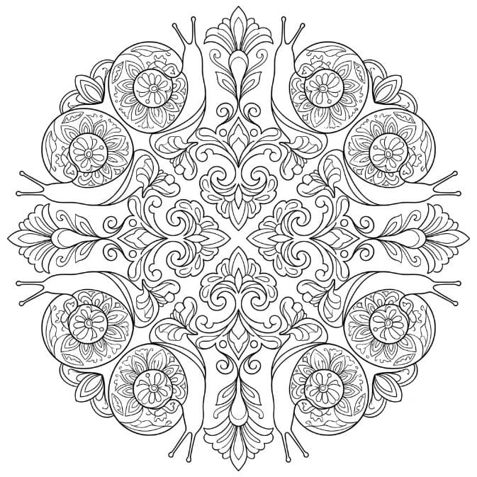 Coloriage Mandala: Escargots et motifs floraux décoratifs Mandalas