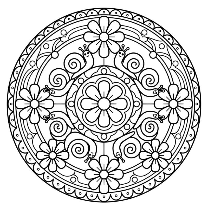Coloriage Mandala: Escargots facile Mandalas