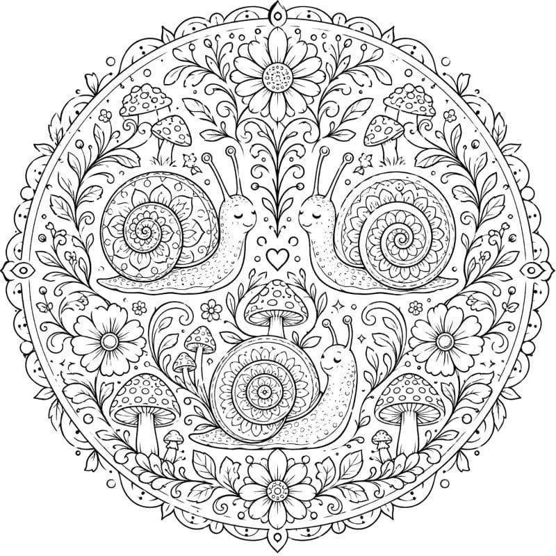 Coloriage Mandala: Escargots fantaisistes Mandalas