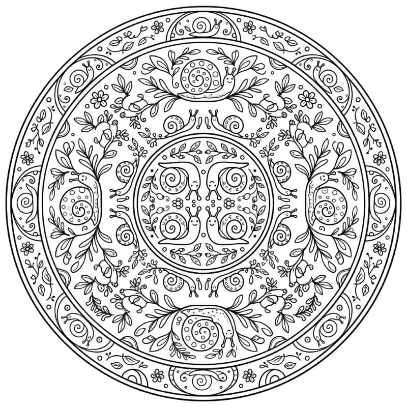 Coloriage Mandala: Escargots mignons Mandalas