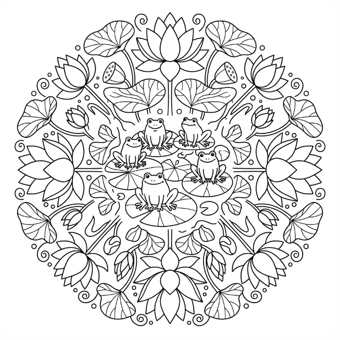 Coloriage Mandala: Famille de grenouilles Mandalas