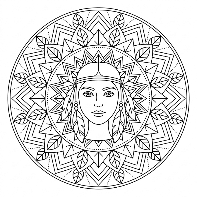 Coloriage Mandala: Femme avec des accessoires bohèmes Mandalas