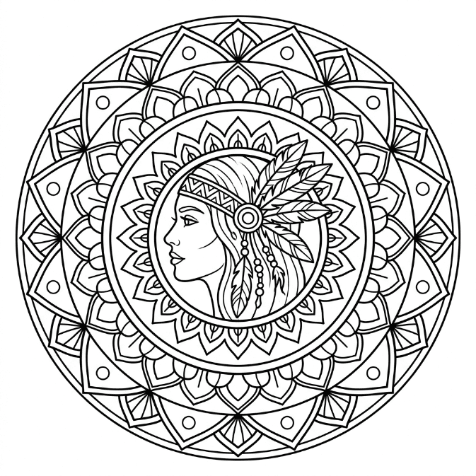 Coloriage Mandala: Femme bohème Mandalas