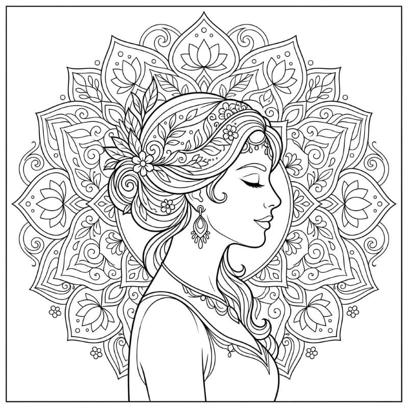 Coloriage Mandala: Femme calme Mandalas