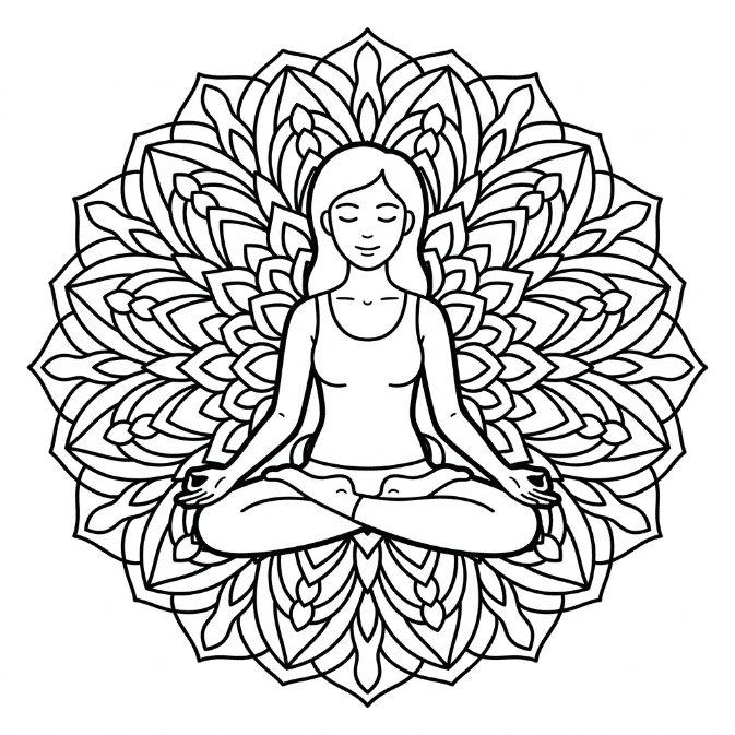 Coloriage Mandala: Femme en méditation Mandalas
