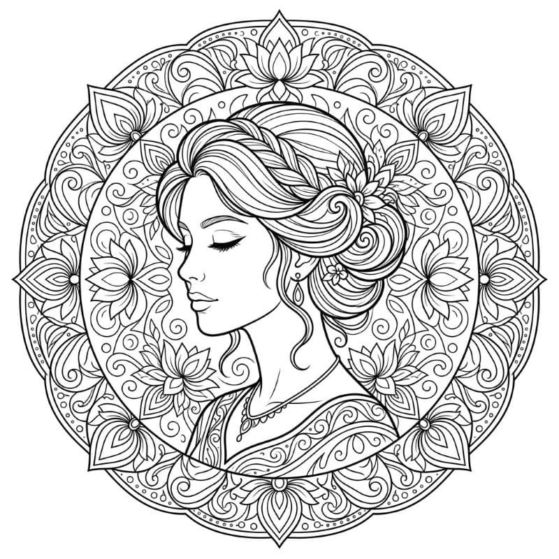 Coloriage Mandala: Femme noble Mandalas