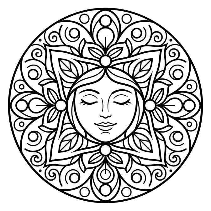 Coloriage Mandala: Femme paisible Mandalas