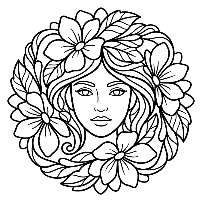Coloriage Mandala: Femme rêveuse Mandalas
