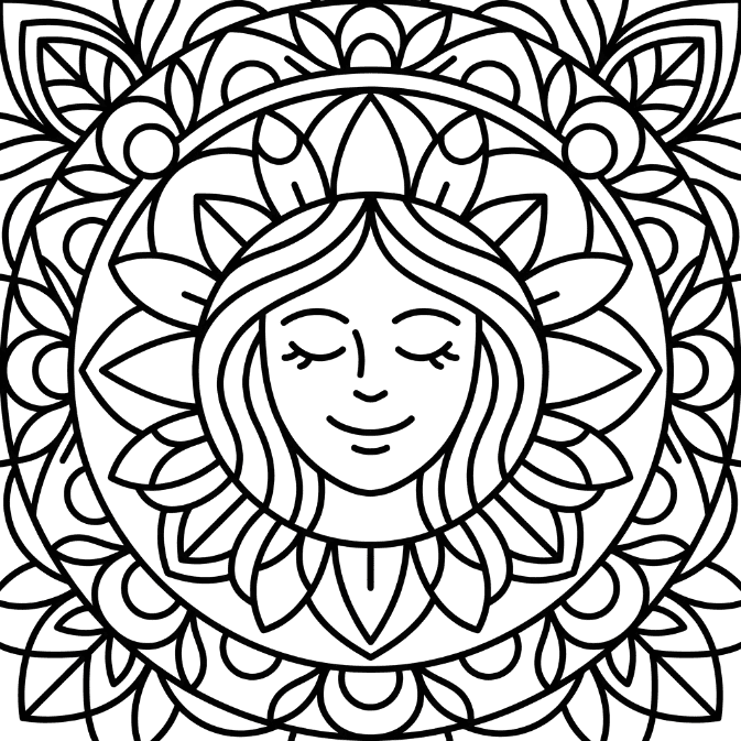 Coloriage Mandala: Femme simple Mandalas