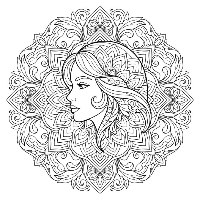 Coloriage Mandala: Femme splendide Mandalas