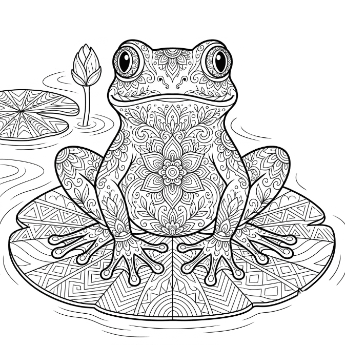 Coloriage Mandala: Grenouille à motifs floraux Mandalas
