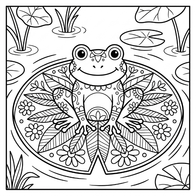 Coloriage Mandala: Grenouille aux grands yeux Mandalas