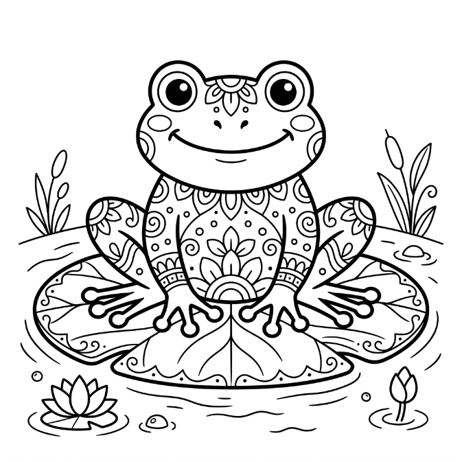 Coloriage Mandala: Grenouille sur nénuphar Mandalas