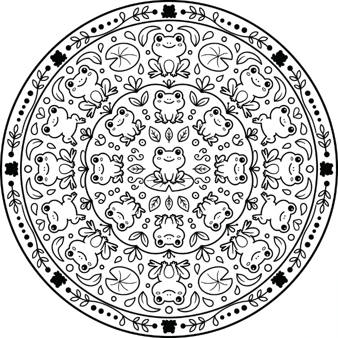 Coloriage Mandala: Grenouilles dans la nature Mandalas