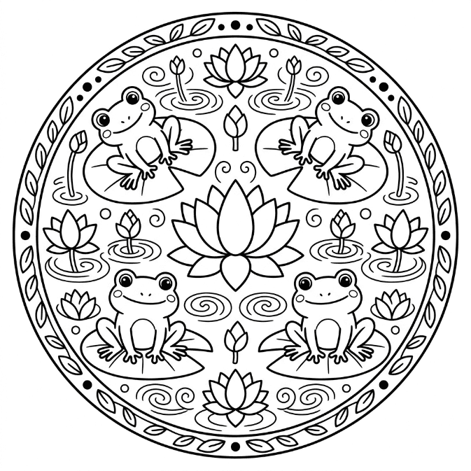 Coloriage Mandala: Grenouilles facile Mandalas