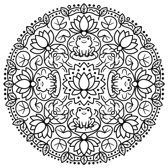 Coloriage Mandala: Grenouilles mignonnes Mandalas