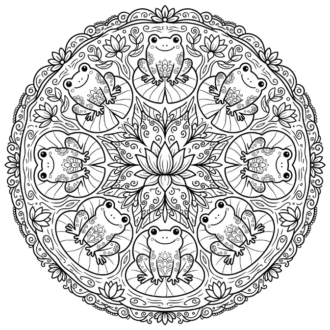 Coloriage Mandala: Grenouilles pour adults Mandalas