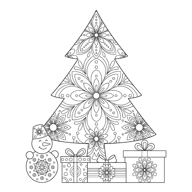 Coloriage Mandala: Joyeux sapin de Noël Mandalas