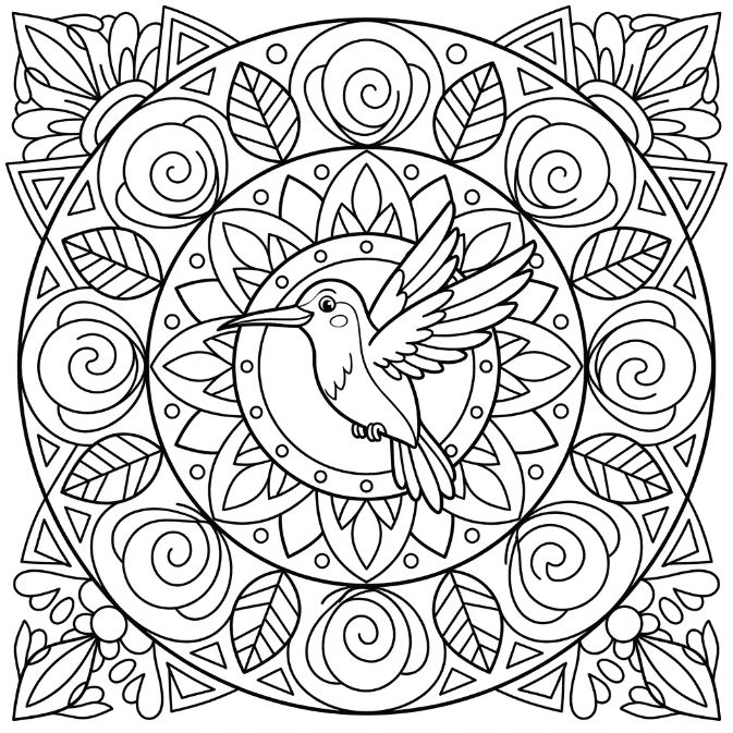 Coloriage Mandala: Magnifique colibri Mandalas