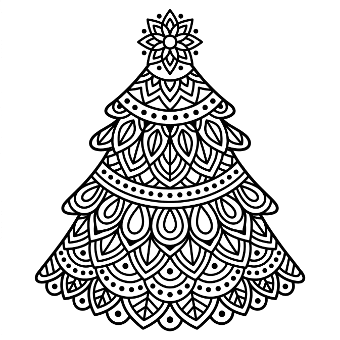 Coloriage Mandala: Magnifique sapin de Noël Mandalas