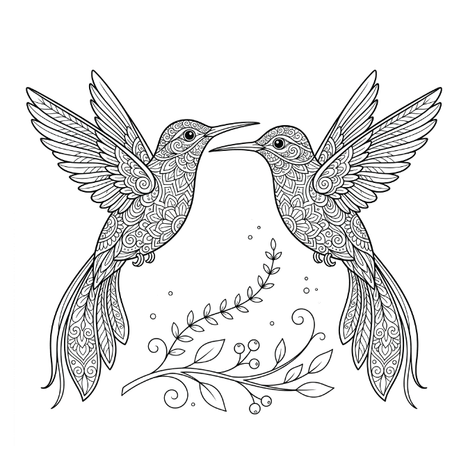 Coloriage Mandala: Magnifiques colibris Mandalas