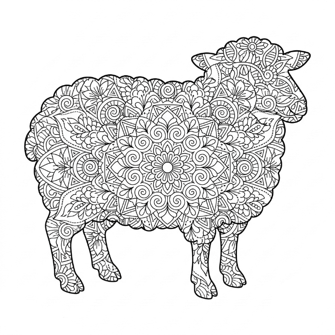 Coloriage Mandala: Mouton aux motifs complexes Mandalas