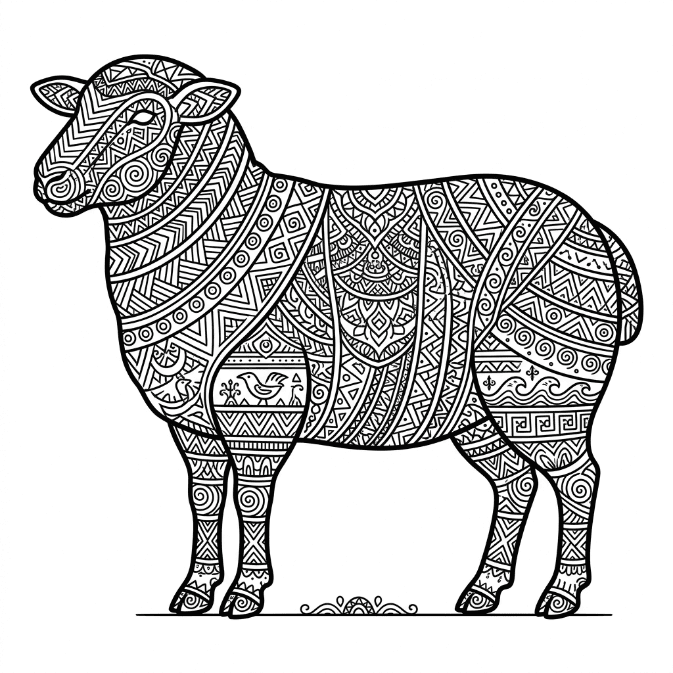 Coloriage Mandala: Mouton aux motifs ethniques Mandalas