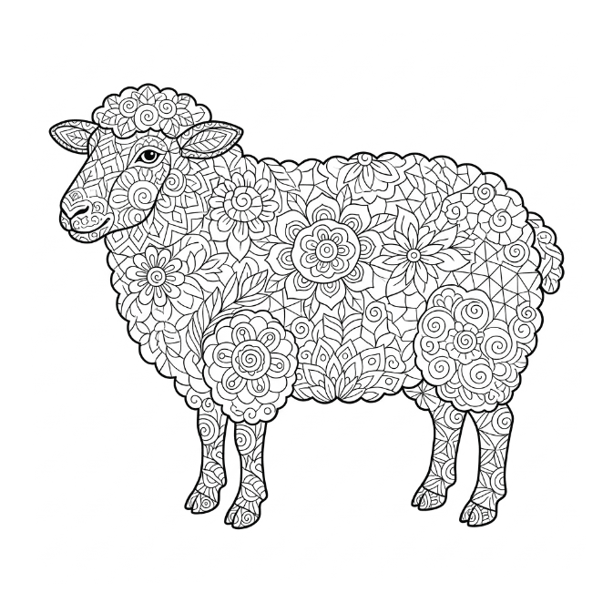 Coloriage Mandala: Mouton aux motifs floraux Mandalas