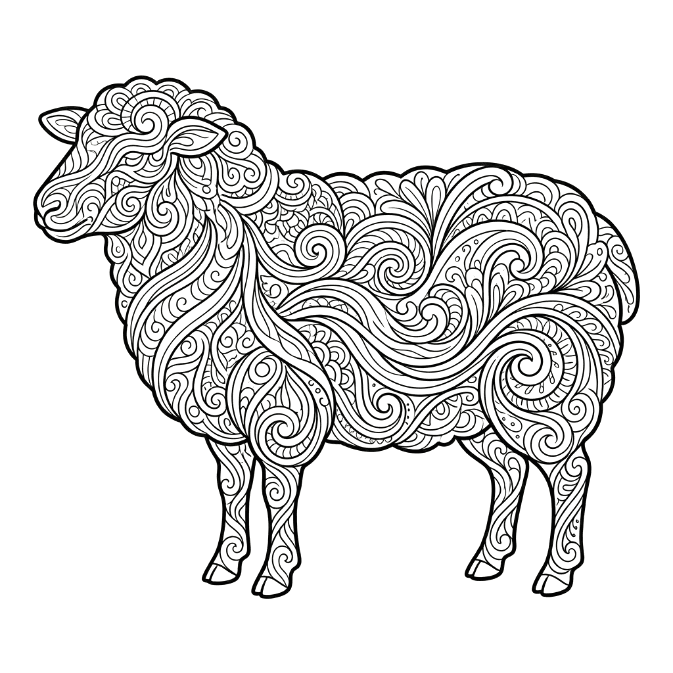 Coloriage Mandala: Mouton aux motifs fluides Mandalas