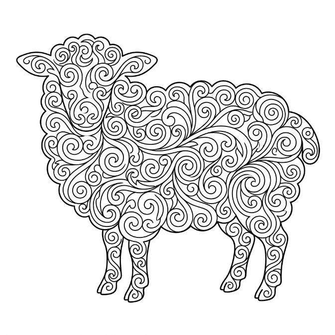 Coloriage Mandala: Mouton aux motifs tourbillonnants Mandalas