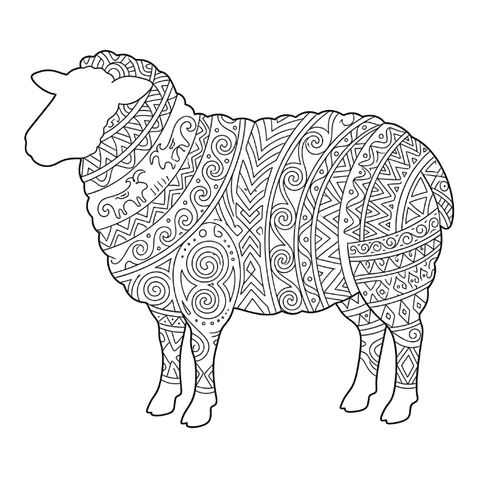 Coloriage Mandala: Mouton aux motifs tribaux Mandalas