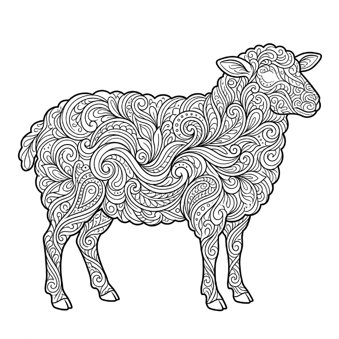 Coloriage Mandala: Mouton aux motifs zentangle fluides Mandalas