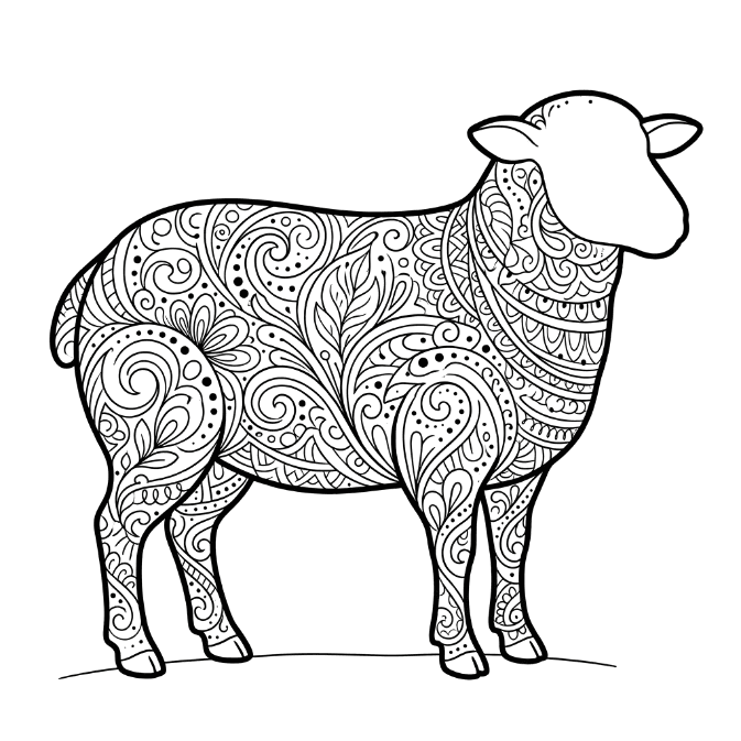 Coloriage Mandala: Mouton avec des motifs zentangle Mandalas