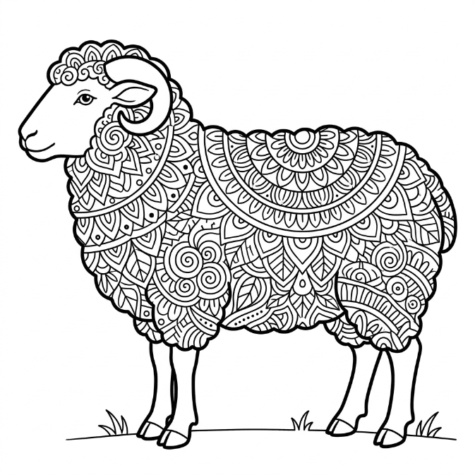 Coloriage Mandala: Mouton basique Mandalas