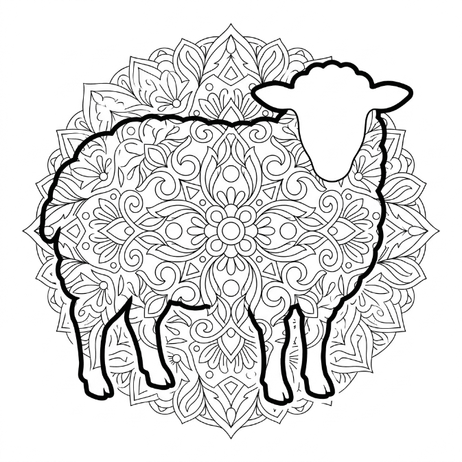 Coloriage Mandala: Mouton de ferme Mandalas