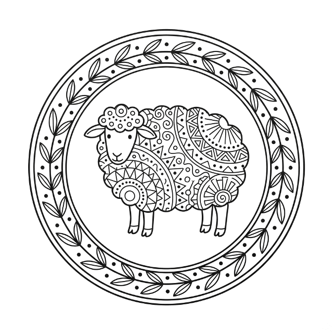 Coloriage Mandala: Mouton facile Mandalas