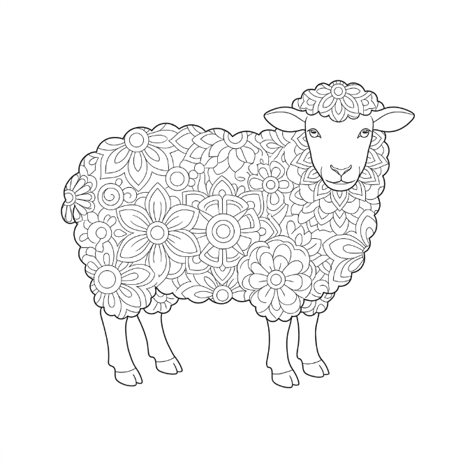 Coloriage Mandala: Mouton fleuri Mandalas
