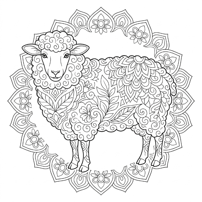 Coloriage Mandala: Mouton paisible Mandalas