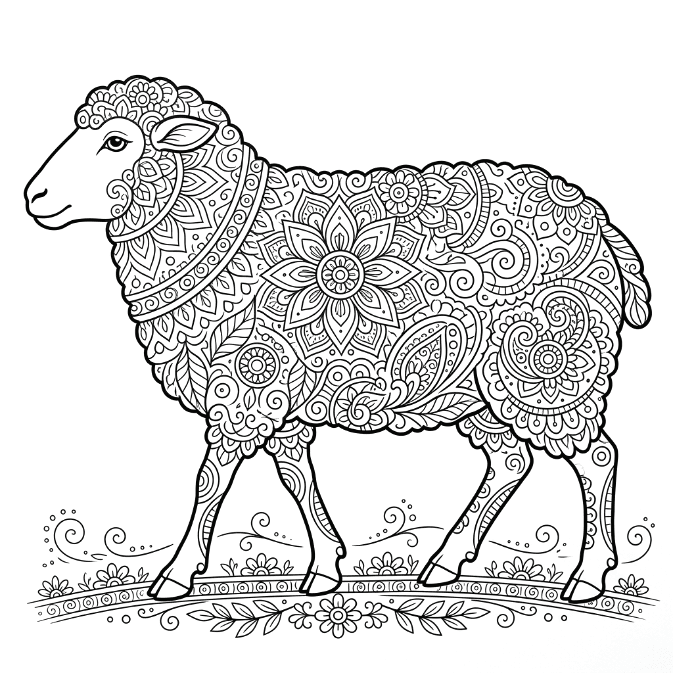 Coloriage Mandala: Mouton qui marche Mandalas