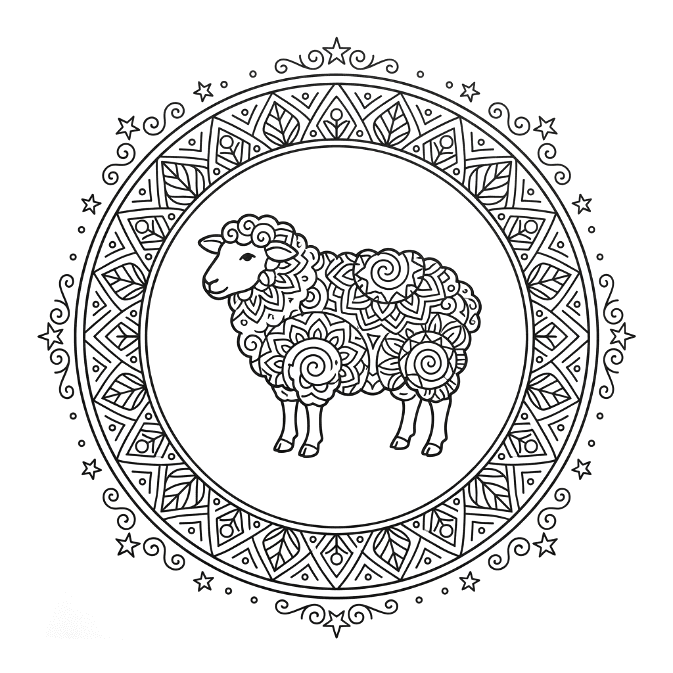 Coloriage Mandala: Mouton simple Mandalas
