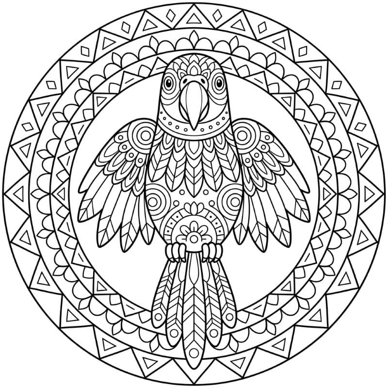 Coloriage Mandala: Perroquet aux formes géométriques Mandalas